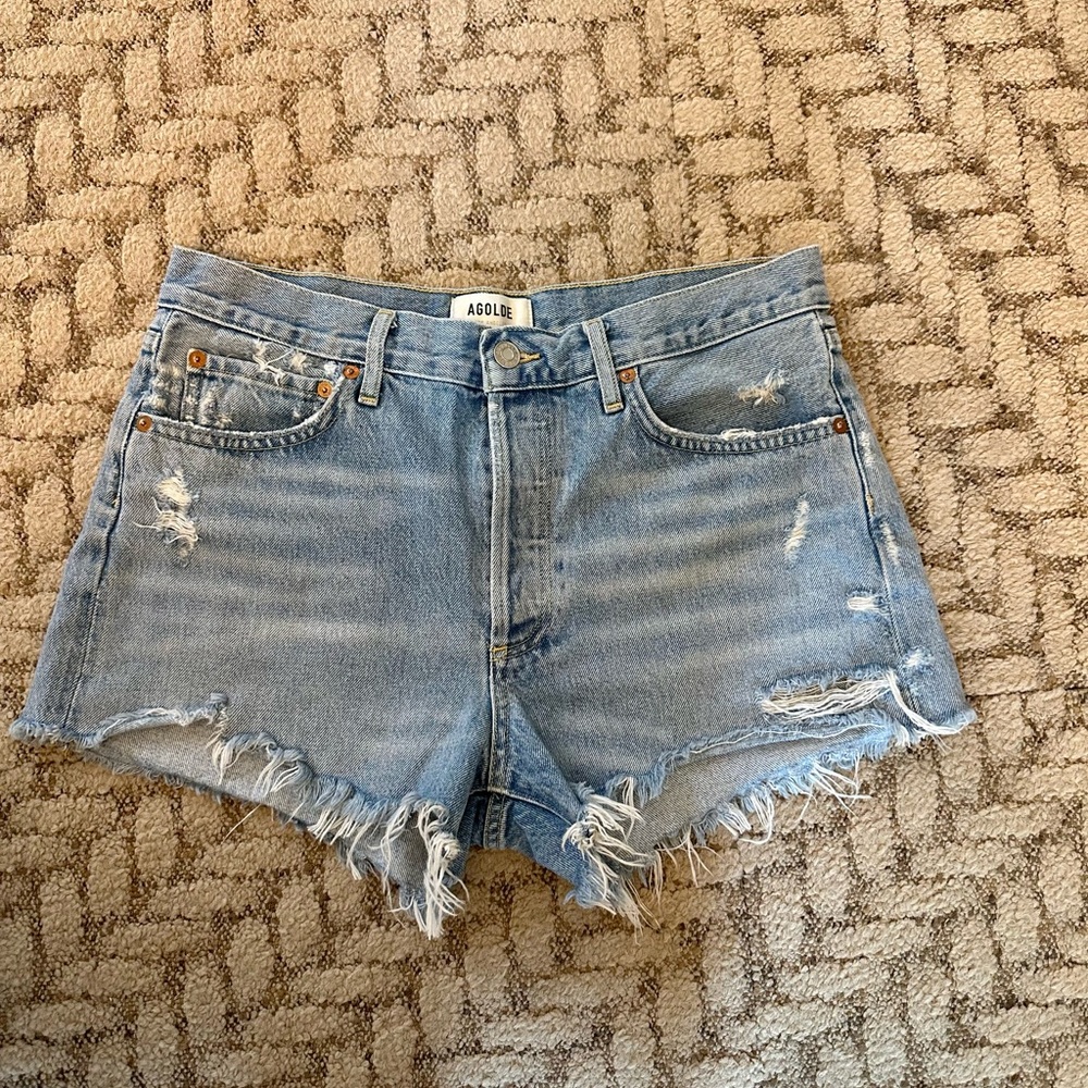 Agolde Women's Frayed Parker Jean Shorts - Light Blue